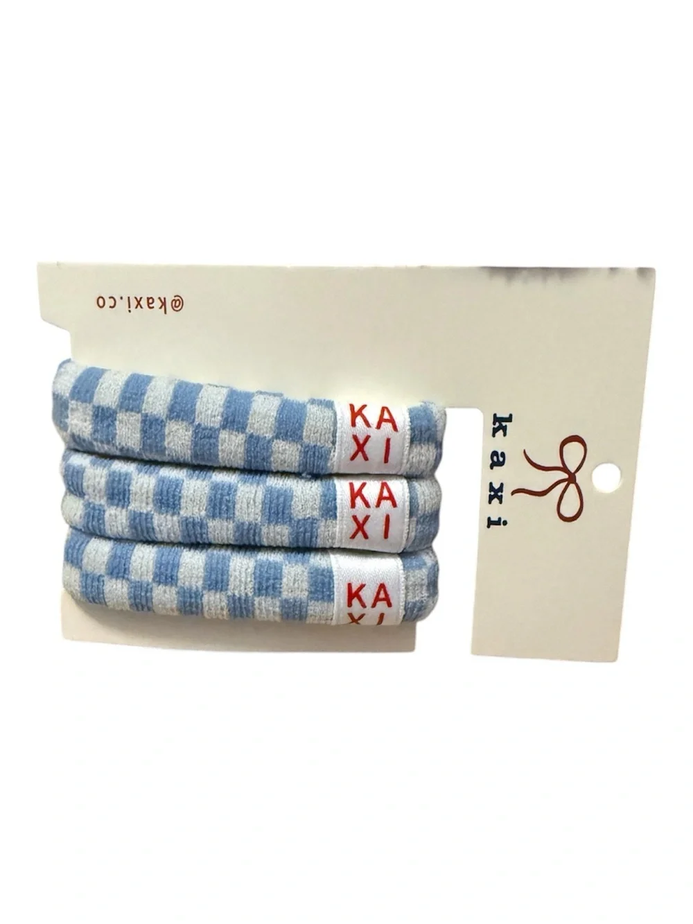 Kaxi Blue & Gray Checkered Hair Ties (Set of 3)